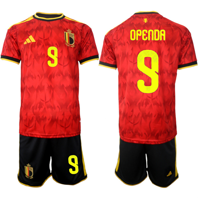 Men's Belgium National Team #9 Loïs Openda Red 2026 World Cup Home Soccer Jersey Suit